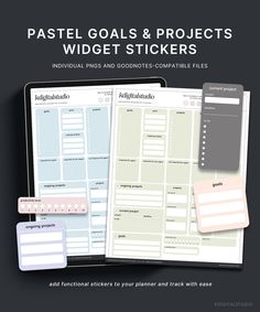 the pastel goal and projects widget stickers are shown on top of each other