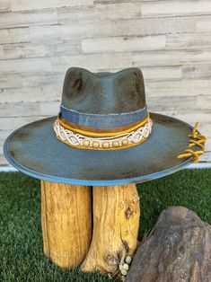 Montana Decorated Hat Form 59 Cm - Etsy Handmade Blue Fedora With Flat Brim, Bohemian Blue Felt Hat With Short Brim, Blue Bohemian Felt Hat With Short Brim, Blue Wide Brim Bohemian Felt Hat, Handmade Blue Hat Bands With Curved Brim, Bohemian Blue Wide Brim Felt Hat, Blue Bohemian Wide Brim Felt Hat, Bohemian Blue Short Brim Felt Hat, Blue Fedora Felt Hat For Festivals