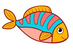 a cartoon fish with blue and pink stripes