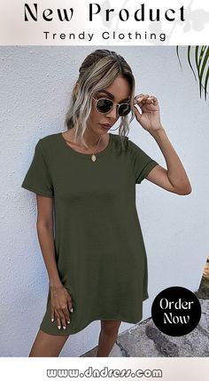 Round Neck Short Sleeve Mini Dress Short Sleeve Mini Dress, Dresses By Length, Mini Dress With Sleeves, Women's Fashion Dresses, Army Green, Short Dresses, Round Neck, Fashion Dresses, Mini Dress