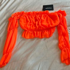 Pretty Little Thing Neon Orange Crop Top, Us Size 4, New With Tags Orange Crop Top For Spring Party, Orange Summer Party Top, Orange Top Outfit, 6 Flags, Neon Top, Orange Crop Top, Year 5, Top Outfit, Orange Top