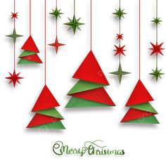 christmas tree decorations hanging from strings with merry lettering on the bottom and green stars above them