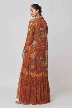 Shop for DiyaRajvvir Orange Georgette Printed Cape And Dhoti Skirt Set for Women Online at Aza Fashions Full Sleeves Blouse, Dhoti Skirt, Open Blouse, Printed Embroidery, Skirt Pleated, Sleeves Blouse, Blouse Sleeveless, Full Sleeves, Embroidered Blouse