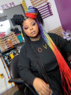 Black Box Braids, Half And Half Hair, Colored Box Braids, Rainbow Braids, Colored Braids, Girls Hairstyles Braids, Girls Braids, Braids For Black Women, Braided Hairstyles For Black Women