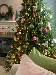 a decorated christmas tree in a living room