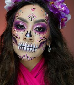 Catrina Makeup Ideas, Sugar Skull Face Paint, Cool Halloween Makeup