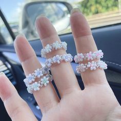 Handmade Super cute little flower rings made with seed beads. They are very simple and Dainty. Easy to match with your daily style and you can also layer with other rings! You can match with... ♥ Daisy Bracelets : https://etsy.me/39CAThc ♥ Vintage Rings : https://etsy.me/31JzMrL ♥ Colorful Daisy Handmade White Flower Ring In Cute Style, Handmade White Flower Ring, Cute Style, Handmade Cute White Flower Ring, Handmade White Flower Ring For Spring, Cute Handmade White Flower Ring, White Beaded Flower Shaped Ring, White Beaded Flower Ring As Gift, White Beaded Flower Ring For Gift, White Beaded Flower Ring