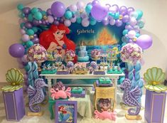 ariel the mermaid birthday party with balloons and decorations