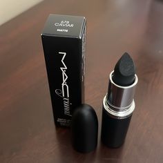 Shade: Caviar New In Box! Mac Black Lipstick, Black Liquid Lipstick, Moon Cosmetics, Black Moon Cosmetics, Matte Lipstick Colors, Black Lipstick, Black Liquid, Lipstick Color, Dark Makeup