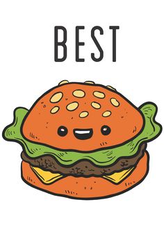 an illustrated hamburger with the words best on it's front and bottom half, in black