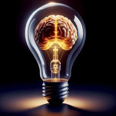 a light bulb with a glowing brain inside it