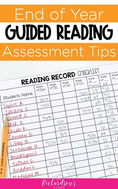 the end of year guided reading assignment with text overlay that reads,'end of year guided reading assessment tips '