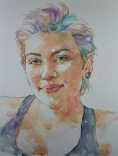 a watercolor painting of a woman's face