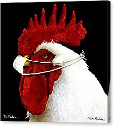 a red and white rooster wearing a surgical bandage on its head with the words, don't be afraid