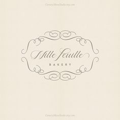 a logo for a bakery called little feuile bakery, with an ornate frame