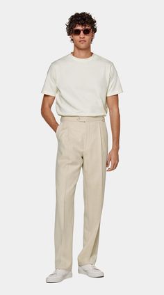 Off-White Crewneck T-shirt in Pure Cotton | SUITSUPPLY US Classic Relaxed Fit T-shirt For Work, Classic T-shirt With Straight Hem And Relaxed Fit, Classic Relaxed Fit T-shirt, Classic Spring Crew Neck T-shirt, Classic Fitted Tops With Straight Hem, Beige T-shirt For Spring Workwear, Fitted Cream Crew Neck T-shirt, Classic Solid Color Tops With Straight Hem, Classic Solid Color Top With Straight Hem