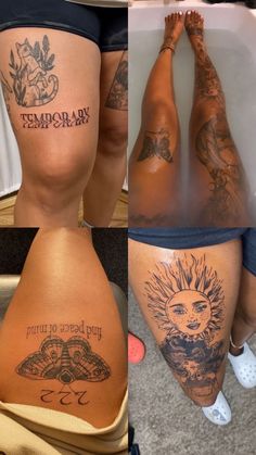 three different pictures of people with tattoos on their butts