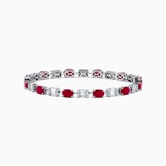 Effy Ruby Royale 14K White Gold Ruby and Diamond Tennis Bracelet Classic Red Jubilee Bracelet, Classic Red Diamond Bracelets, Classic Bracelet With 17 Jewels In Baguette Cut, Classic Baguette Cut Bracelet With 17 Jewels, Classic Bracelets With 17 Jewels In Baguette Cut, Elegant Red Sterling Silver Bracelet, Diamond Tennis Bracelet, Effy Jewelry, Tennis Bracelet Diamond