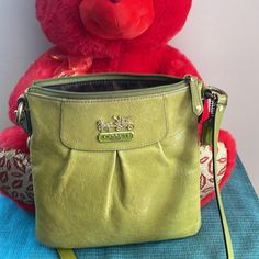 Color Lime Green Perfect Condition Extremely Minor Wear. See Pics. Inside Is In Perfect Condition Too Hight 9 Inches, Width 9 Inches Adjustable Strap Total Length 29 Inches Approximately. Strap Has No Visible Wear. Leather In Perfect Condition. Stitching In Perfect Condition Need More Additional Information Or Pics. Send Me A Message. Burgundy Purse, Buckle Bags, Leather Fanny Pack, Shoulder Strap Bag, Strap Bag, Coach Shoulder Bag, Tassel Bag, Monogrammed Leather, Leather Bucket Bag