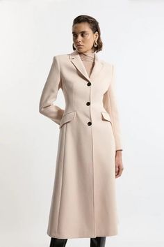 Premium Italian Manteco Wool Full Skirted Tailored Midaxi Coat | Karen Millen A-line Outerwear With Button Closure, Classic A-line Outerwear With Buttons, Single Breasted A-line Outerwear For Work, Elegant A-line Outerwear With Button Closure, Fitted A-line Outerwear With Button Closure, Chic A-line Wool Coat For Work, Elegant A-line Single Breasted Outerwear, A-line Outerwear With Button Closure For Work, Solid A-line Outerwear For Work