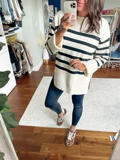 Oversized stripe sweater 
Black leggings 
Leopard sneakers 
Casual fall outfit 

Follow my shop @missmrsmomlife on the @shop.LTK app to shop this post and get my exclusive app-only content!

#liketkit #LTKStyleTip #LTKFindsUnder50 #LTKSeasonal
@shop.ltk
https://liketk.it/4VCqx Leopard Sneakers Outfit, Crz Yoga, Leopard Sneakers, Sneakers Outfit, Sweater Black, Yoga Women