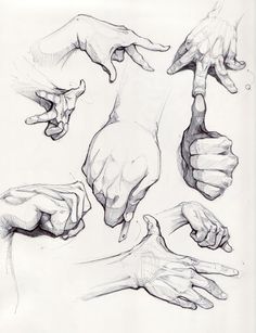 several different hands are shown in this drawing