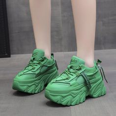 Spring Green Platform Sneakers, Spring Chunky Platform Sneakers With Round Toe, Green Spring Platform Sneakers, Casual High Heel Platform Sneakers, Green Platform Sneakers For Streetwear, Trendy Chunky Platform High Heel Sneakers, Casual High Heel Chunky Platform Sneakers, Green Platform Sneakers For Streetwear With Round Toe, Casual Platform Sneakers With Chunky High Heel