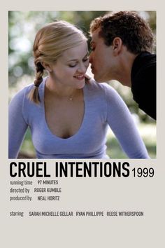 the poster for cruel intentions is shown with a man kissing a woman