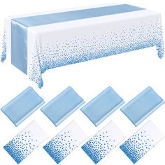 blue and white polka dot tablecloths with matching napkins