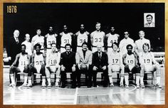 an old black and white photo of men's basketball team