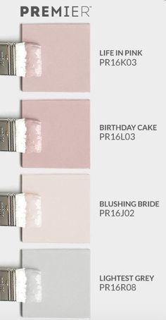 three different shades of pink, white and grey paint with the words primer on them