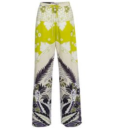 Both breezy and bold, these lime, black and white pants from Valentino will add statement style to your summer edit. They're a high-waisted, wide-legged pair that's made from cotton poplin and printed with tapestry-inspired florals. Our favorite feature, however, is the elasticated drawstring waist, which makes them a winning option for your wear-at-home rotation. | Valentino floral cotton high-rise wide-leg pants Black And White Pants, Valentino Clothing, Verde Lima, Spring Knits, Spring Bags, White Pants, Cotton Poplin, Valentino Garavani, Fashion Pants