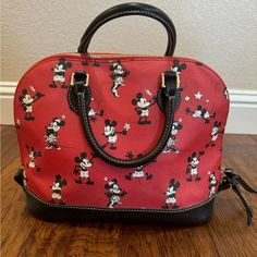 Disney Dooney Bourke Retro Mickey & Minnie Gently Used, Light Wear On Leather Bottom And Well Taken Care Of. Comes With Cross Body Strap. Casual Red Bag For Disney Fan Events, Minnie Mouse Bags For Disney Trips, Red Minnie Mouse Bag For Disney Fan Events, Red Minnie Mouse Bags, Disney Minnie Mouse Bag, Disney Dooney Bourke Handbags, Dooney And Bourke Disney Vintage, Paw Wallpaper, Leather Wristlet Dooney & Bourke