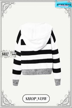 Long Sleeve Hoodie Striped Daily Simple Sweater Varsity Style Long Sleeve Sweater For Fall, Sporty Hooded Jacket With Ribbed Cuffs For Fall, White Hooded Jacket With Ribbed Cuffs For Winter, Winter Varsity Hooded Sweatshirt, Varsity Sweater For Winter Streetwear, Winter Varsity Sweater For Streetwear, Striped Long Sleeve Sweatshirt For Winter, Striped Sweatshirt With Ribbed Cuffs For Winter, Spring Hooded Sweater With Cozy Fit