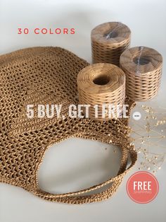 three rolls of brown twine on top of each other with the text, 5 buy get free