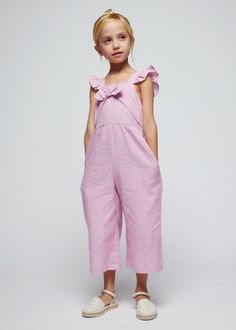 Girls linen jumpsuit Chic Cotton Jumpsuits And Rompers With Ruffles, Chic Cotton Jumpsuit With Ruffles, Spring Ruffled Overall Jumpsuits And Rompers, Chic Cotton Strapless Jumpsuit For Spring, Chic Strapless Cotton Jumpsuit For Spring, Chic Cotton Jumpsuits And Rompers For Loungewear, Chic Cotton Overalls For Loungewear, Chic Relaxed Fit Jumpsuits And Rompers With Pockets, Chic Jumpsuits And Rompers With Pockets For Loungewear