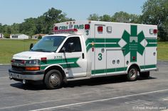 an ambulance is parked in a parking lot