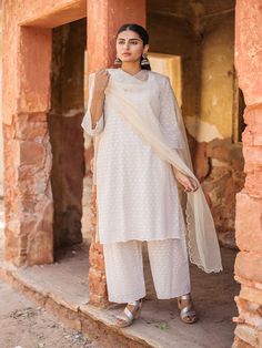 Classic Nude Cotton Chikan Kurta Set (Set of 3) By Gulabo Jaipur now available at Trendroots Cotton Sets With Dupatta And Straight Pants, Off White Cotton Sets With Sheer Dupatta, Traditional Pant Set With Sheer Dupatta, Cotton Off White Palazzo Set With Dupatta, Off White Cotton Palazzo Set With Dupatta, Festive Summer Palazzo Set With Straight Pants, Traditional Beige Cotton Palazzo Set, Traditional Summer Palazzo Set With Straight Pants, Summer Pants With Resham Embroidery