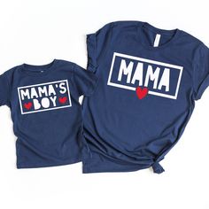 "Mommy and Me Valentine Shirts Mama Mama's boy | Matching Valentines Day Shirts Outfits Baby Toddler Kids Mom Gift This adorable mommy and me Valentine shirts is perfect for Valentine's Day. This Valentines saying will bring joy to anyone who reads it.  EACH SHIRT IS SOLD SEPARATELY, PLEASE ADD EACH SHIRT ONE AT A TIME TO YOUR CART THEN CHECK OUT. + Machine washable & dryer safe (I recommend drying on delicate) + Design color will depend on the color of the shirt that you select. For more inform Matching Valentines Day Shirts Family, Blue Tops With Text Print For Father's Day, Mother's Day Blue Crew Neck Shirt, Blue Graphic Print Top For Mother's Day, Mother's Day Blue Graphic Print Top, Blue Cotton T-shirt For Mother's Day, Blue Family Matching Shirts, Blue Graphic Print Top For Family Gatherings, Blue Graphic Print Top For Family Occasions