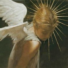 a painting of an angel with white wings