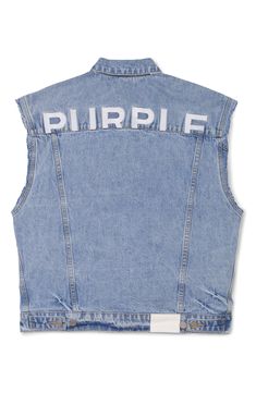 This classic denim vest features raw, extended shoulders and brand embroidery on the back yoke in a faded wash that suggests many years of rugged wear. 27" length (size Medium) Spread collar 100% cotton Machine wash, line dry Imported Asian Owned/Founded Brand Embroidery, Denim Vest, Nordstrom, Size Medium, Embroidery, Collar, Purple, How To Wear