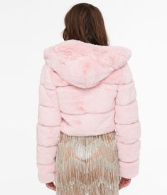 This trendy jacket features a stylish cropped design that's perfect for pairing with high-waisted jeans or skirts. The luxurious faux fur lining adds an extra layer of warmth and comfort, while the hood keeps you protected from the elements.Available in sizes S-XL while supplies last.This is a Special Order item, please allow a 2-3 day handling time. Trendy Jackets, Pink Faux Fur, Crop Jacket, High Waist Jeans, Unique Vintage, Faux Fur, Puffer, High Waisted, Pink