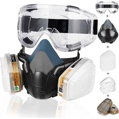 Reusable Face Respirator Masks with Safety Glasses for Dust/Gas/Organic Vapor/Fume Perfect for Chemical, Painting, Paint, Painter, Mold, Resin, Welding and Sanding Work - Walmart.com Welding Works, Safety Mask, Safety Glasses, Adjustable Headband, Gas Mask, Personal Protective Equipment, Face Cover, Working Area, Sanding