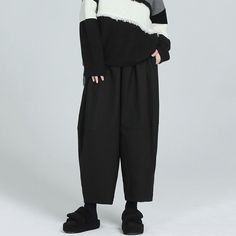 Loose High-waisted Casual Lantern Cropped Pants – stylesock Casual Wide Leg Winter Bottoms, Casual High-waist Parachute Pants For Winter, Casual High Waist Parachute Pants For Winter, Winter Casual High Waist Parachute Pants, Oversized Wide Leg Solid Color Pants, Oversized Solid Wide Leg Pants, Casual Wide-leg Pants For Winter, High Waist Solid Color Cargo Pants For Winter, High Waist Casual Pants For Winter