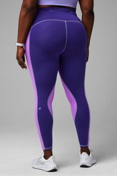 Motion365+ High-Waisted Shine Legging Fabletics purple female Activewear >> Womens >> Bottoms >> Leggings >> Full Length Motion365 plus Running/Training 4-Way Stretch/Moisture-Wicking/UPF Protection Compressive Athleisure Purple Yoga Pants, Purple Compressive Athleisure Yoga Pants, Compressive Purple Yoga Pants For Athleisure, Compressive Purple Yoga Pants In Athleisure Style, Purple Compressive Sporty Yoga Pants, Compressive Purple Yoga Pants For Sports, Purple Compressive Moisture-wicking Leggings, Full Length Purple Activewear For Sports, Purple Stretch Sporty Tights