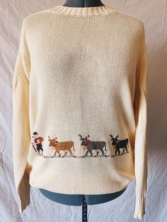 "Vintage Brooks Brothers  - Excellent condition knit - Cross stitch style cows on front Circa 1960's/1970's European Men's/Unisex 40 (U.S. M) Pit to pit - 22.25 in Sleeve - 18in Length - 31.5\" All items are used/vintage and may have wear consistent with age Please message me with any questions Returns available on any misrepresented items within 10 days of purchase date For more, check out the instagram @woodsfinds" Cross Stitch Sweater, Cross Stitch Cow, Vintage Brooks Brothers, European Men, Cotton Vest, Soft Yellow, Fall 2023, Handmade Clothes, Brooks Brothers