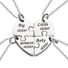 PRICES MAY VARY. ♬Four pendants combine into one heart: symbolize the heart to heart friendship between you and your sisters. ♬Material: made of high grade Durable Stainless Steel, 100% Hypoallergenic, no rust, no fading, no allergies. ♬This is Sister Necklace, a great gift to show your love to sisters, it means forever love ♬Measurement： Chain Length: 20inch/50cm , Pendant dimention: 1.06inch x 1.18inch/27mmx30mm (L x W) ♬BEST SERVICE FOR YOU – We Promise 30 Days Exchange or Money Back Guarante Matching Sisters Necklaces, To My Boyfriends Sister Necklace, Sisters Key Chains, Personalized Double Heart Necklaces For Friendship, Personalized Double Heart Friendship Necklace, Nickel Free Heart Shaped Necklaces For Friendship, Nickel-free Heart-shaped Friendship Necklaces, Nickel-free Heart-shaped Necklace For Friendship, Personalized Heart-shaped Necklaces For Friendship