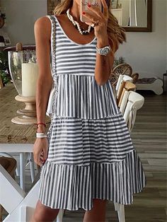 Patterns For Striped Dresses, Striped Dresses Summer, Cheap Striped Dresses For Vacation, Cheap Plaid Sundress For Women, Cheap Cotton Smocked Dress For Summer, Cheap Smocked Summer Dress For Day Out, Affordable Summer Plaid Dress For Daytime, Stripe Dress Sewing Pattern, Summer Day Dresses