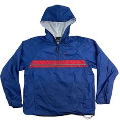 VTG Nike 90s Full Zip Hoodie Windbreaker Jacket Navy Blue Red Youth Sz S (4-6) Width (pit-to-pit) = 22" and Length (top-to-bottom - not including hood)) = 24.5" USA SELLER FAST, FREE, PROFESSIONAL SHIPPING! PLEASE NOTE:  This item is used, therefore the actual size may differ from the advertised size. Please look at the measurements before purchasing. If you're not sure about the size, flat lay a similar item of your own and measure that item to compare with our measurements. This definitely hel Navy Long Sleeve Windbreaker, 90s Style Hooded Blue Windbreaker, Retro Blue Long-sleeve Windbreaker, Navy Long Sleeve Windbreaker With Double-lined Hood, Blue Nylon Windbreaker With Double-lined Hood, Full Zip Hoodie, 1/4 Zip, Windbreaker Jacket, Puma Jacket