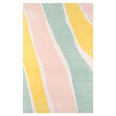 a multicolored rug with vertical stripes on the top and bottom, in pastel colors